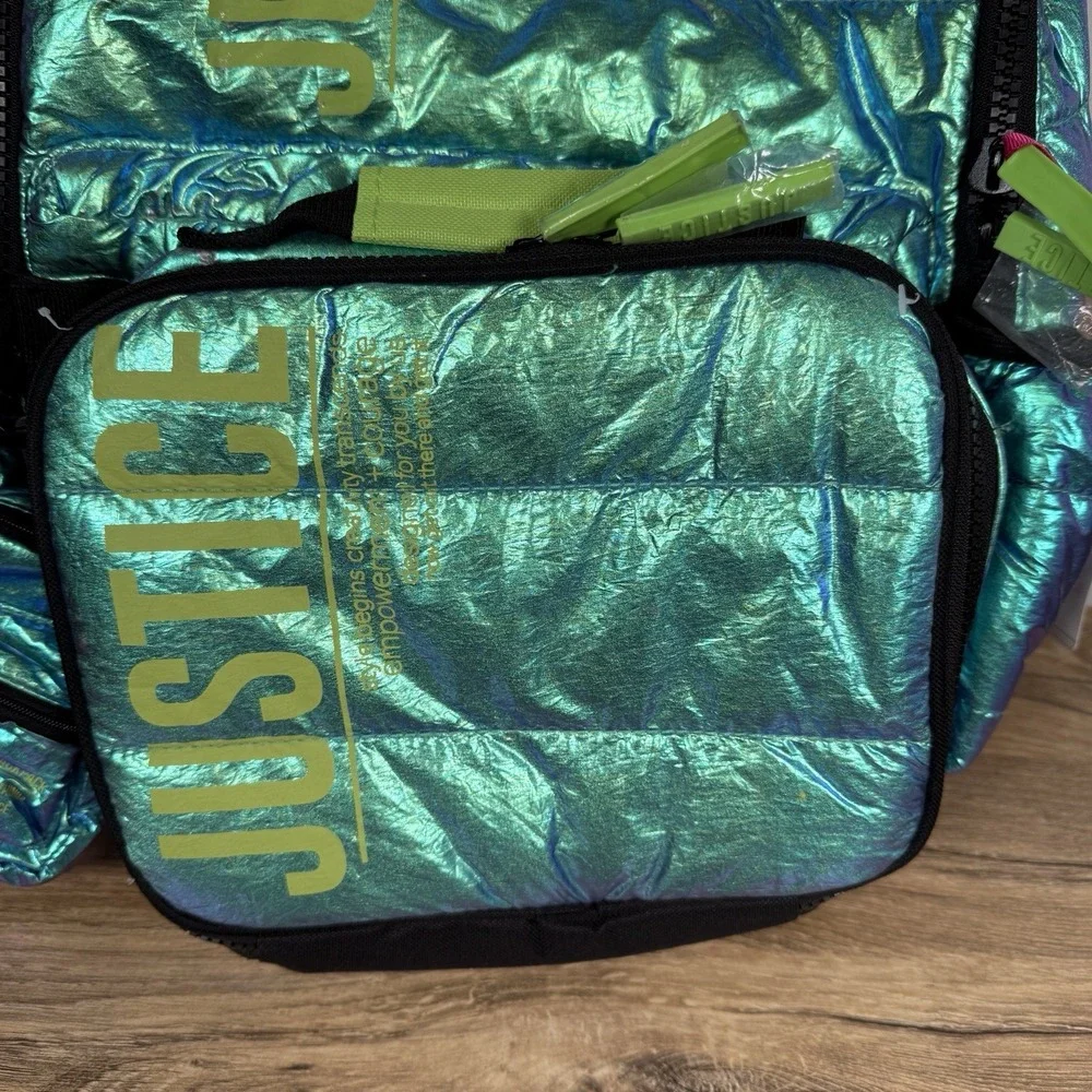 Justice‎ The Supa Puffs Backpack Green/Teal Lunchbox New